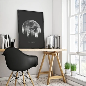 Minimalistický Full Moon obrázok Plagátu Čierna Biela Fáz Mesiaca Vypíše Solárneho Systému Plátno na Maľovanie na Stenu Umenia pre Domáce a Spálňa Decor