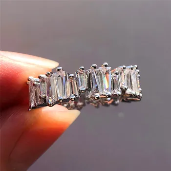 Minimalistický Nepravidelný Obdĺžnik Crystal Prstene Pre Ženy 925 Silver Rose Gold Color Stohovanie Krúžok Biely Zirkón Módne Šperky CZ