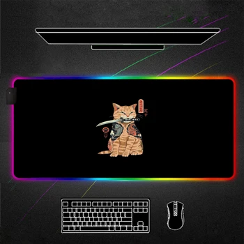 Minimalistický samuraj RGB Podložku pod Myš, Mačku, Čierny Hráč Príslušenstvo LED MousePad xxl Herné PC Stôl Hrať Mat s Podsvietený mouse mat