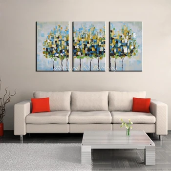 Mintura Umenia 3 Ks Ručne Maľované Abstraktné Stromy, olejomaľba na Plátne Moderné Nástenné Art Obrázok Pre Obývacia Izba Domova Bez Rámu