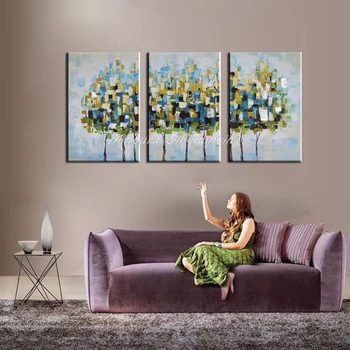Mintura Umenia 3 Ks Ručne Maľované Abstraktné Stromy, olejomaľba na Plátne Moderné Nástenné Art Obrázok Pre Obývacia Izba Domova Bez Rámu