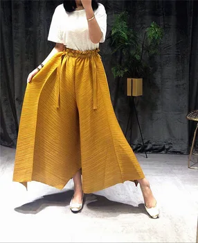 Miyake Skladaný 2020 ženy hárem nohavice plus veľkosť vysoký pás skladaný širokú nohu, obličkového nohavice Pletenca z pás estetické harajuku nohavice