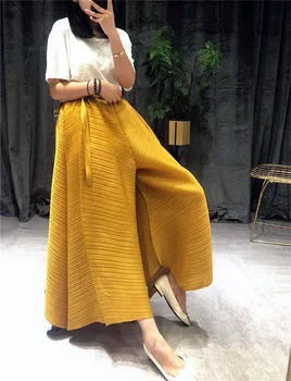 Miyake Skladaný 2020 ženy hárem nohavice plus veľkosť vysoký pás skladaný širokú nohu, obličkového nohavice Pletenca z pás estetické harajuku nohavice