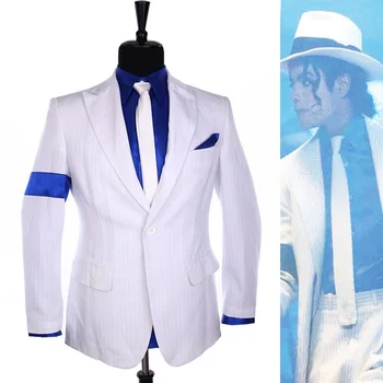 MJ Michael Jackson Prúžok Classic ZLÉ Hladké Trestného 1990 Biele Sako Oblek, Košeľu, Kravatu Klobúk Halloween Kostým Chistmas Darček