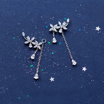 MloveAcc Elegantné List Kvet Stud Náušnice pre Ženy, Nový Módny CZ 925 Sterling Silver Vianočné Náušnice Šperky