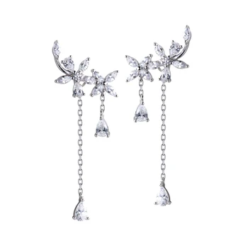 MloveAcc Elegantné List Kvet Stud Náušnice pre Ženy, Nový Módny CZ 925 Sterling Silver Vianočné Náušnice Šperky