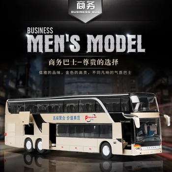 Model Simulácie Detí Auto Zliatiny Pull-back Double-decker Bus Hudby a Svetla Funkcia Podniku Autobusovej Hračky a Záľuby Jsuny