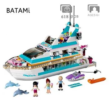 Modely Stavebných Set Kompatibilný s Tehla Priateľmi Dievča Nemocnice Dom Dolphin Cruiser Plavidla Loď Mia Hračiek 3d Tehla Údaje