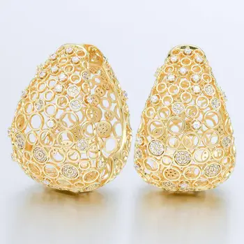 ModemAngel Luxusné Geometrie Kvet Cubic Zirconia Zlatá Farba Svadobné Meď Vysoko Kvalitné Šperky Visieť Náušnice