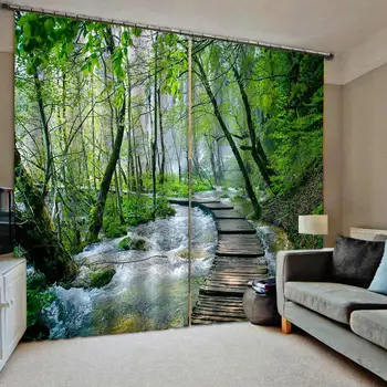 Moderné 3D Lesa Záclony Okna Zatmenie Priesvitné Závesy Pre Obývacej Izby, Spálne, Interiérové Dekoratívne Závesy Vodopád