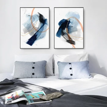 Moderné Abstraktné Modrá Splash Atrament Kreslenie Kartáčovaný Textilných Plátno na Maľovanie Plagátu Tlač Wall Art Obrázok pre Obývacia Izba Domova