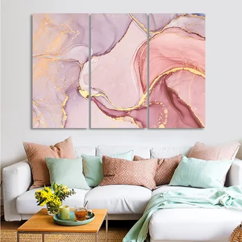 Moderné Abstraktné Ružový Mramor umelecké Diela 3 Plátne Obrazy DIY Natiahnuté Plagáty Vytlačí Wall Art Obrázok pre Obývacia Izba Domova