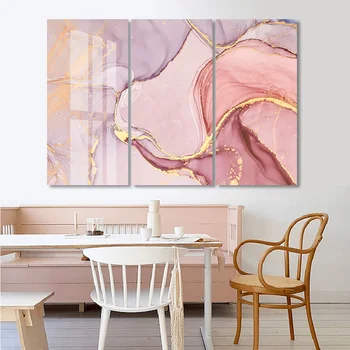 Moderné Abstraktné Ružový Mramor umelecké Diela 3 Plátne Obrazy DIY Natiahnuté Plagáty Vytlačí Wall Art Obrázok pre Obývacia Izba Domova