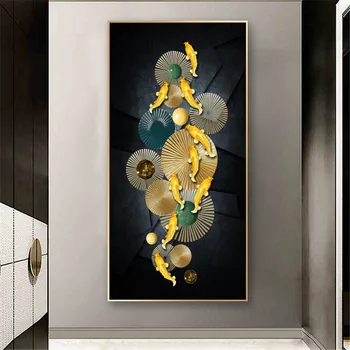Moderné Abstraktné Zlato Koi Ryby Wall Art Plátno na Maľovanie Krajiny Tichom Plagáty a Potlačou obrazov na Stenu pre Obývacia Izba Dekor