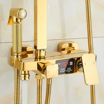 Moderné Inteligentné Sprcha Systém pre Batérie, Kúpeľňa s Bidetom Zlato Sprcha Set ABS Sprcha Hlavu Kohútik Zrážok Sprchové Batérie