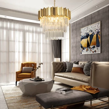 Moderné krištáľový luster pre obývacia izba luxusné zlaté leštené oceľové reťaze lustre, osvetlenie jedáleň zavesiť svietidlá