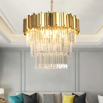 Moderné krištáľový luster pre obývacia izba luxusné zlaté leštené oceľové reťaze lustre, osvetlenie jedáleň zavesiť svietidlá