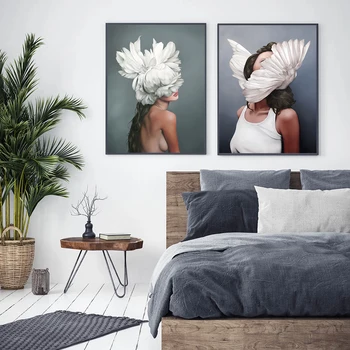 Moderné Kvetinové Dievča Wall Art Obrazy Krásy Plátne Obrazy Galéria Plagáty a Výtlačkov pre Interiér Spálne Domova Bez Rámu