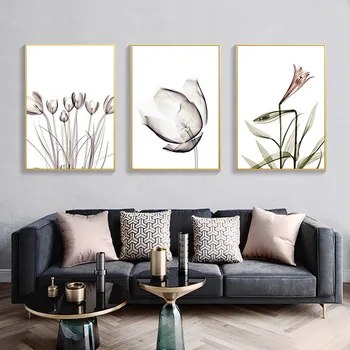 Moderné Kvetinové Steny Umelecké Plátno Obrazy Priehľadná Kvetinová Art Tlač Plagátov Minimalistický Obrazov Na Stenu Pre Obývacia Izba Domova
