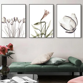 Moderné Kvetinové Steny Umelecké Plátno Obrazy Priehľadná Kvetinová Art Tlač Plagátov Minimalistický Obrazov Na Stenu Pre Obývacia Izba Domova