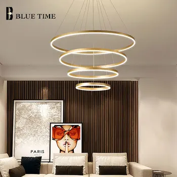 Moderné Led Luster Pre Obývacia izba Jedáleň Kovový Luster Osvetlenie Závesné Gold 5 Kruhu Krúžky Lampa Lampare deco tech