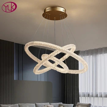 Moderné led luster pre obývacia izba tri krúžok krištáľové lampy domova zlatý prsteň dizajn crystal light zariadenie cristal osvetlenie