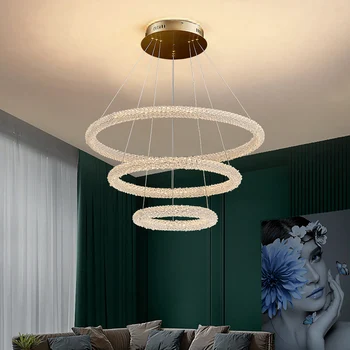 Moderné led luster pre obývacia izba tri krúžok krištáľové lampy domova zlatý prsteň dizajn crystal light zariadenie cristal osvetlenie