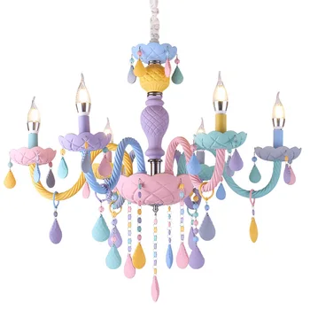 Moderné Macaron Krištáľový Luster LED Farebný Strop hanglamp Deti Girl izba lampa Detská Spálňa s príveskom, lampy, svietidlá, osvetlenie