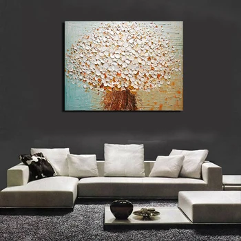 Moderné Maliarstvo Umenie Ručné Maľovanie Obrazy Zdobia Nástenné Dekorácie Abstraktnú olejomaľbu na Plátne biely Kvet