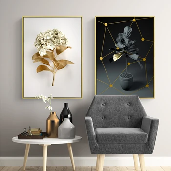 Moderné Mramor, Zlato Kvetinový Leaf Geometrické Wall Art Plátno Maľovaní Plagátov a Tlačí Fotografie pre Spálne Interiér Domova