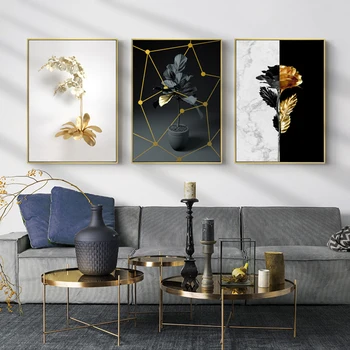 Moderné Mramor, Zlato Kvetinový Leaf Geometrické Wall Art Plátno Maľovaní Plagátov a Tlačí Fotografie pre Spálne Interiér Domova