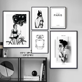 Moderné Módne Super Sexy Girl Black White Paríž Plátno Plagáty Parfum Vytlačí Maľby Nástenné Art Obrázky Pre Obývacia Izba Dekor