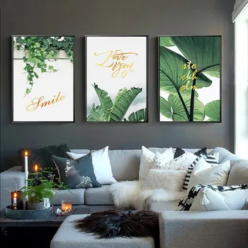 Moderné Obnoviť Zelené Listy Zlato Milujú Prírodu, Rastliny Moderné Plátna Obrazov Wall Art Obrázok Tlače Plagát Obývacia Izba Domova
