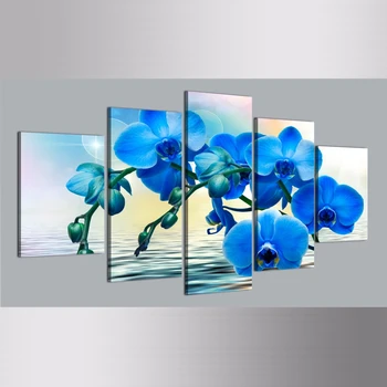 Moderné Plátno Obrázky HD Tlačené Steny Umenie Rámec 5 Ks Modrá Orchidea, Kvet Pre Obývacia Izba Domáce Dekorácie Maľovanie Plagátu