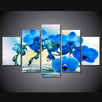 Moderné Plátno Obrázky HD Tlačené Steny Umenie Rámec 5 Ks Modrá Orchidea, Kvet Pre Obývacia Izba Domáce Dekorácie Maľovanie Plagátu