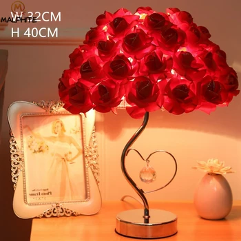 Moderné Ruže kvet tienidlo stolná lampa manželstva spálňa posteli Crystal stolná lampa kreatívne svadobné dekor svietidlá