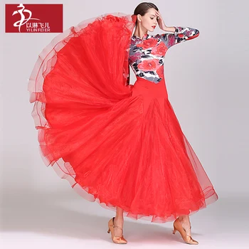 Moderné tanečné nosiť ženy ballroom dance kostýmy valčík výkon uniformy loptu tanečné šaty atrament maľovanie veľké sukne, šaty S1870