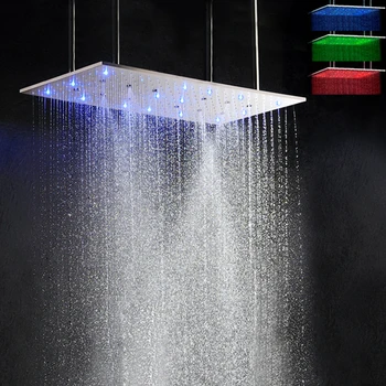 Moderný Daždi Hlavu Vody Power LED Kúpeľňa so Sprchou Nastaviť Nehrdzavejúcej Ocele 800X400 MM Kartáčovaný Batérie, Vaňa