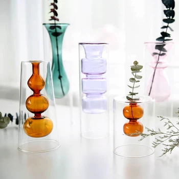 Moderný Dizajn Double-Layer Znečistený Hydroponické Kvetinové Vázy Kvet Usporiadanie Domáce Dekorácie Sklenené Vázy Svadobné Dekorácie, Darčeky