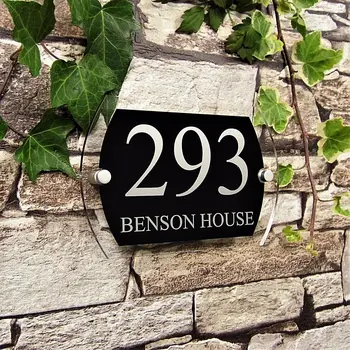 Moderný dom poznávacia dom adresu, číslo domu, vonkajšie číslo nálepky dvere doska ulica dosky čierne sklo účinok