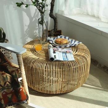 Moderný Konferenčný stolík pre obývacia izba Moderný minimalistický štýl ručne tkané ratan okrúhly konferenčný stolík Veľkosť L
