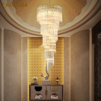 Moderný Luxusný Zlatý Luster Svetlo LED Moderné Jasné, Crystal Špirály Veľkého Projektu Lampa v štýle Art Deco Schodisko Hotel Hala
