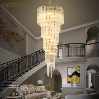 Moderný Luxusný Zlatý Luster Svetlo LED Moderné Jasné, Crystal Špirály Veľkého Projektu Lampa v štýle Art Deco Schodisko Hotel Hala