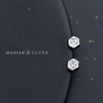 Modian Hexagon Tvar Jasné, CZ Stud Náušnice pre Ženy Reálne 925 Sterling Silver Minimalizmus Ucho Anti-alergie, Šperky, Darčeky