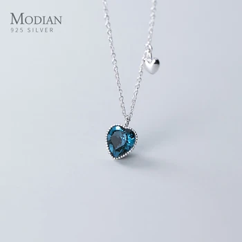 Modian Hlboké Modré Crystal Romantické Srdce Autentické 925 Sterling Silver Náhrdelník Prívesok pre Ženy, Jemné Šperky Priateľky Darček