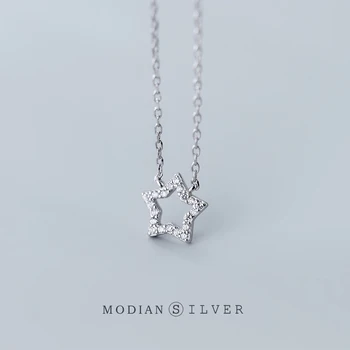 Modian Trendy 925 Sterling Silver Šumivé CZ Lovely Little Star Náhrdelník Prívesok pre Ženy Reťazí Jemné Šperky Dievča, Darček