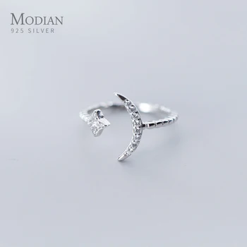 Modian Twinkle Hviezda Mesiaca Otvorte Nastaviteľné Prst Prsteň pre Ženy Móda 925 Sterling Silver Jednoduché Strany Krúžok Jemné Šperky Bijoux