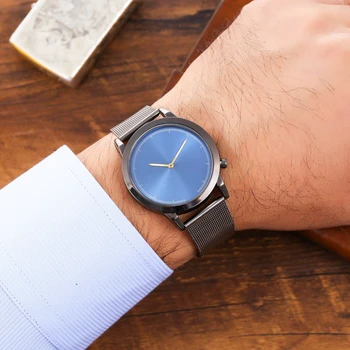 Modrá dial minimalistický ultra-tenké business pánske hodinky biela oka s pin pracky quartz klasické bežné gentleman kolo zliatiny