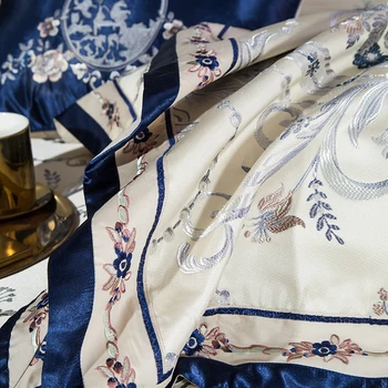 Modrá farba Európe Luxusné Royal posteľná bielizeň sady Kráľovná King size Satin Žakárové Perinu prehoz cez posteľ listy nastaviť pillowsham 4/6/10Pcs