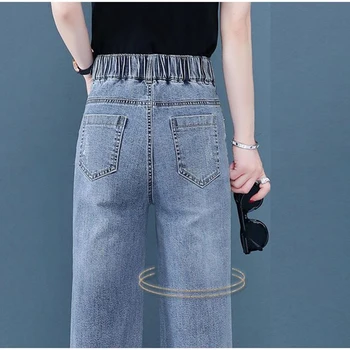 Modrá plus veľkosť širokú nohu, džínsy ženy 2020 Nový príchod Vintage vysoký pás voľné rovné džínsy Bežné džínsové nohavice žena